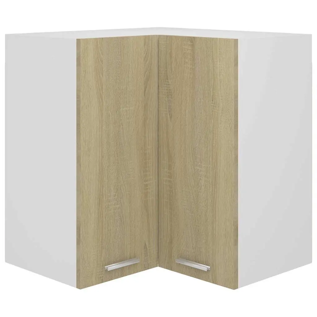 Hanging Corner Kitchen Cabinet Storage with Two Shelves Doors Brown