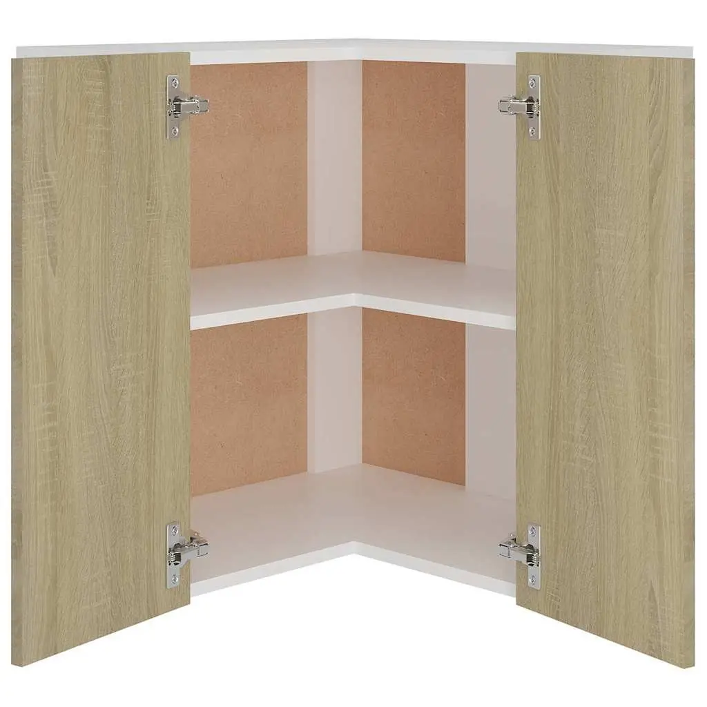 Hanging Corner Kitchen Cabinet Storage with Two Shelves Doors Brown