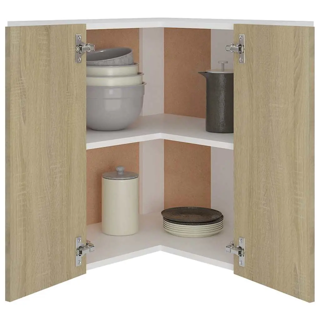 Hanging Corner Kitchen Cabinet Storage with Two Shelves Doors Brown