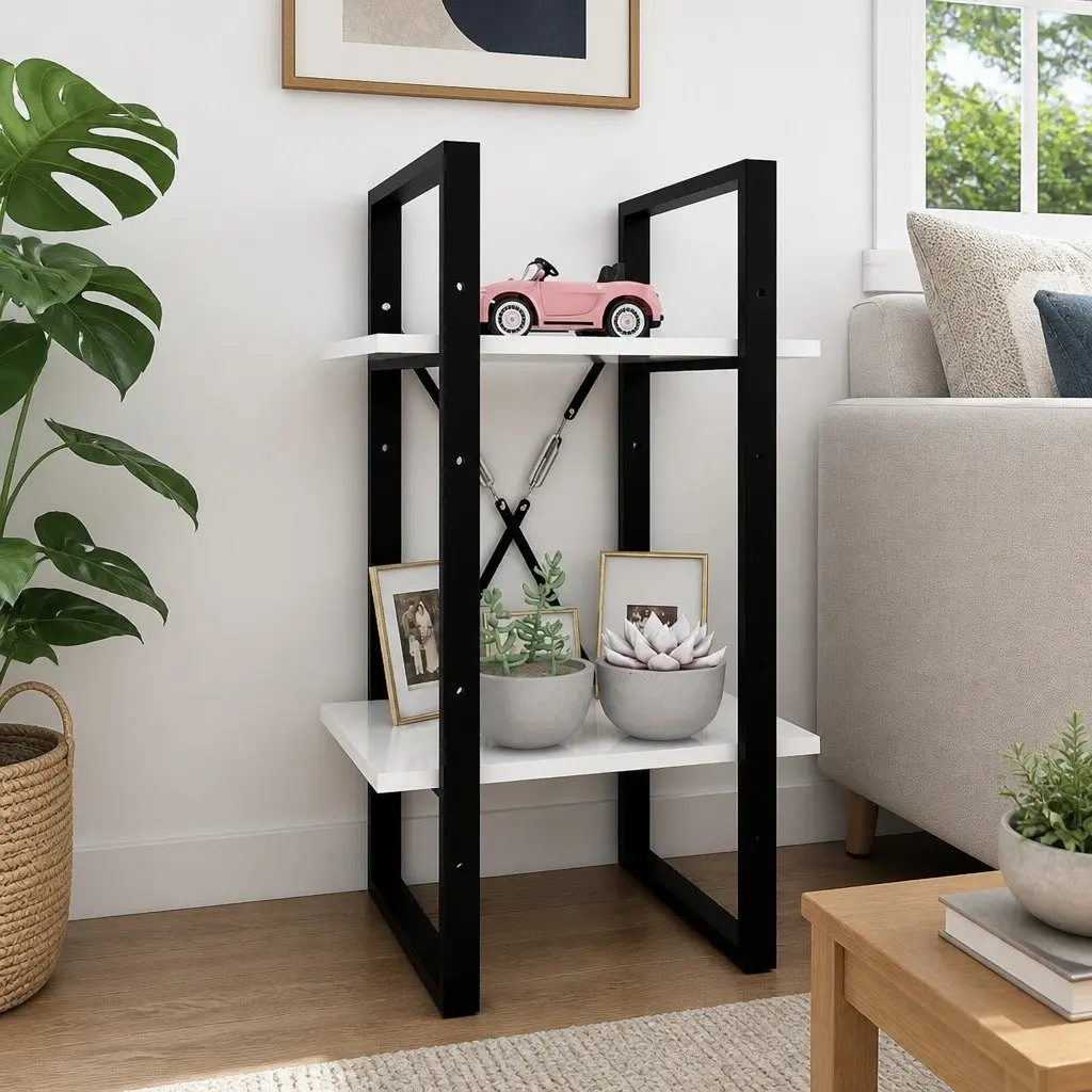 2-Tier Book Cabinet White 40x30x70 cm Storage Shelving Unit Bookcase Display