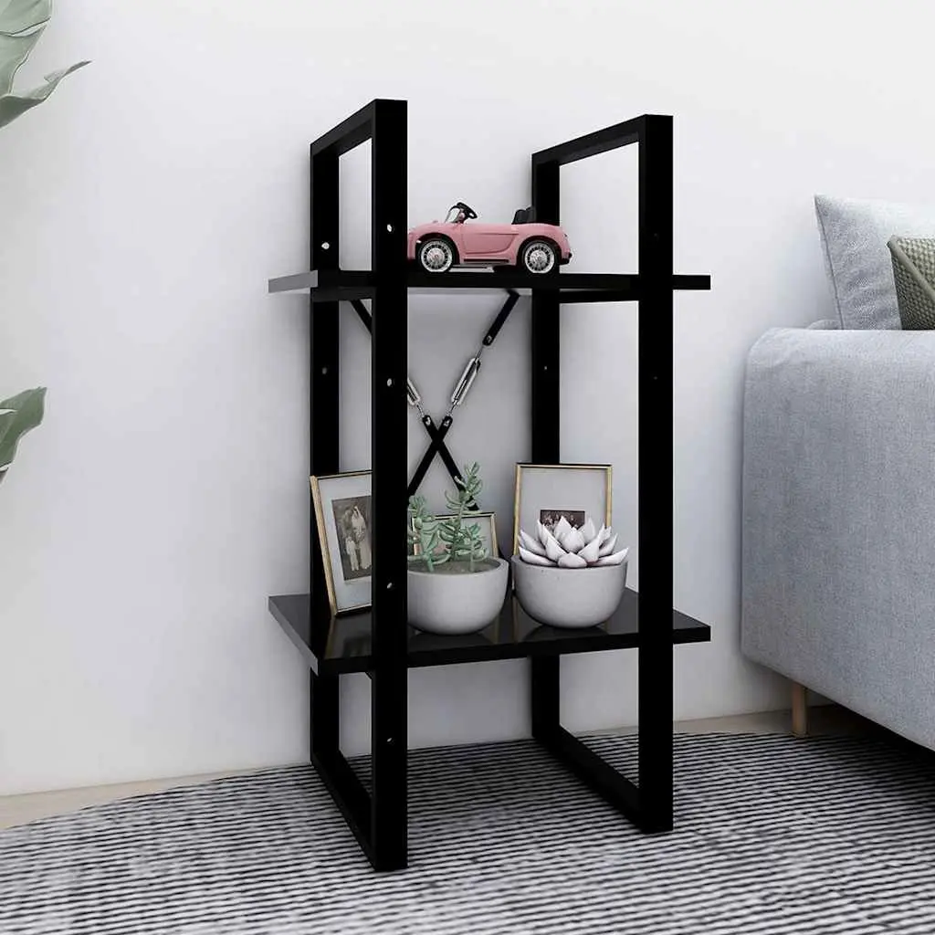 Book Cabinet Engineered Wood 2-Tier Black Shelving Unit Storage Display Stand