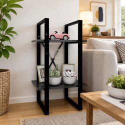 Book Cabinet 2-Tier Grey Storage Shelving Unit Standing Bookcase Furniture