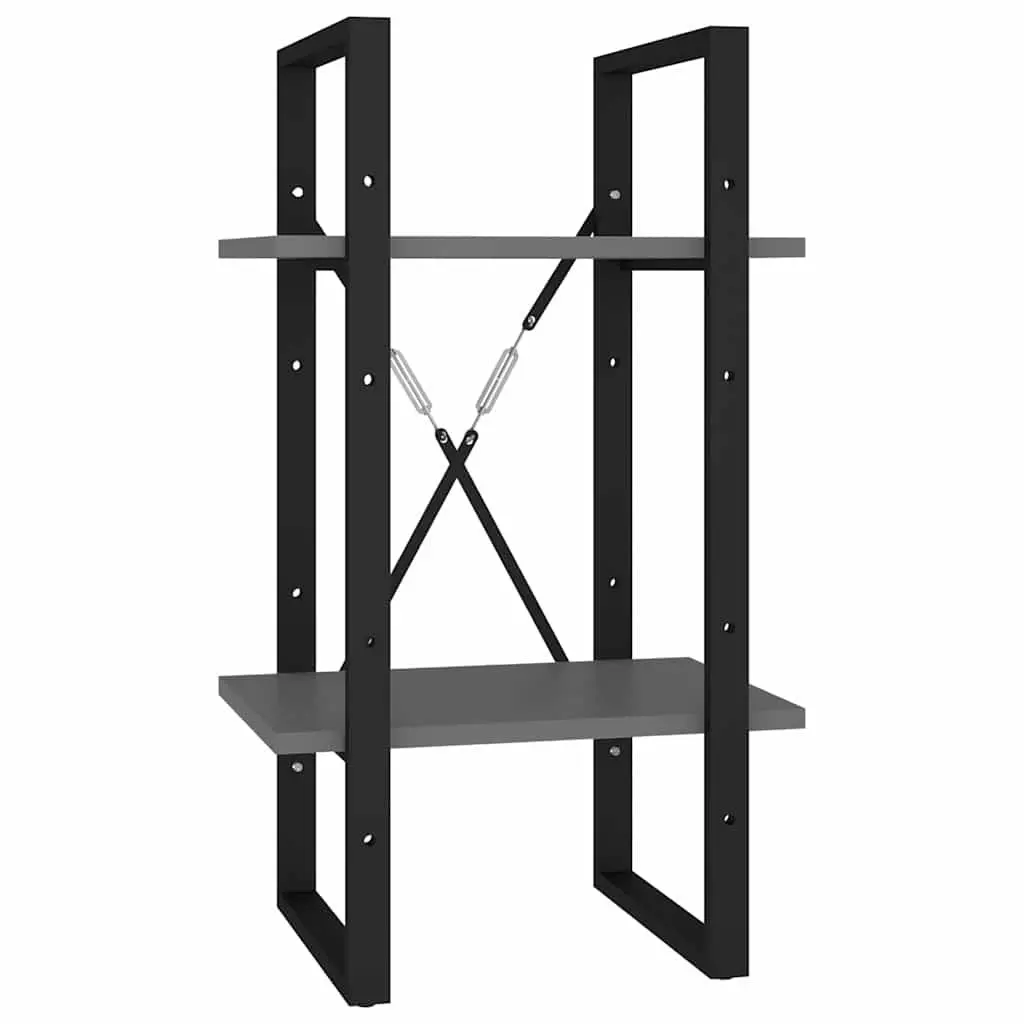 2-Tier Grey Book Cabinet Engineered Wood Storage Shelf Industrial Style 40x30x70cm
