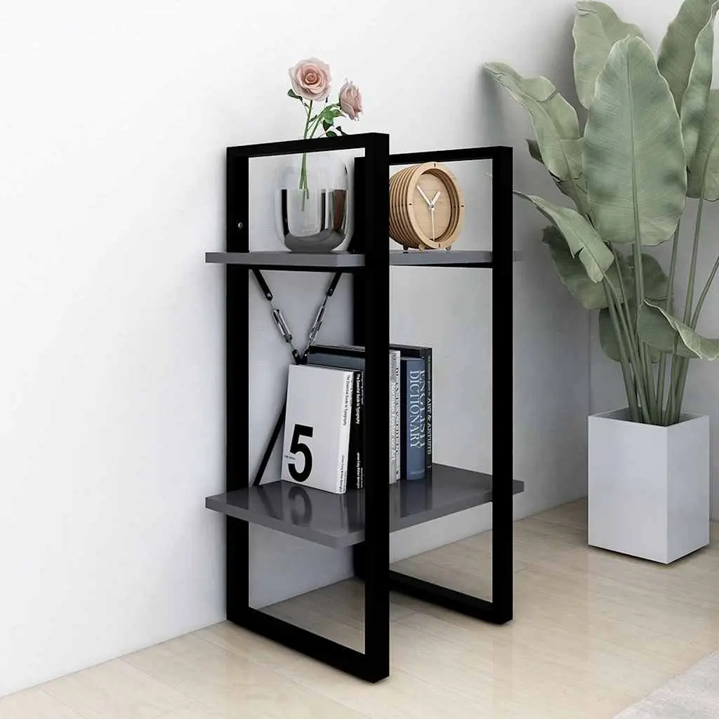 2-Tier Grey Book Cabinet Engineered Wood Storage Shelf Industrial Style 40x30x70cm