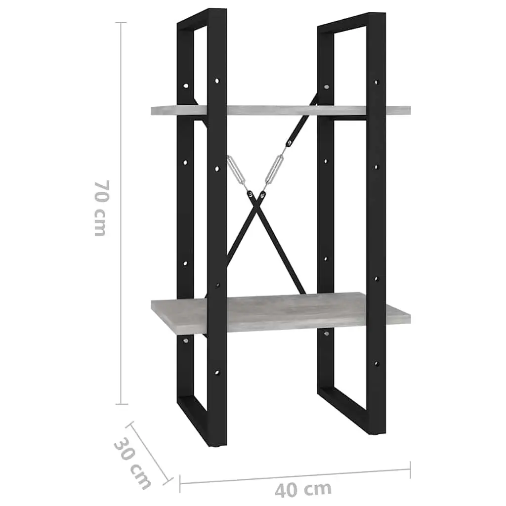 2 Tier Bookshelf Engineered Wood Grey Storage Unit 40x30x70cm