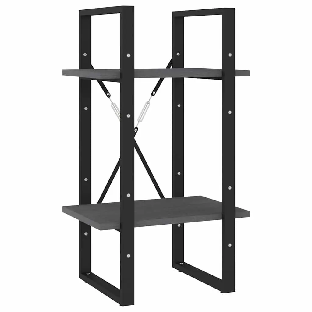 2 Tier Bookshelf Solid Pine Wood Grey 70cm Height 40x30cm Industrial Style Storage Cabinet