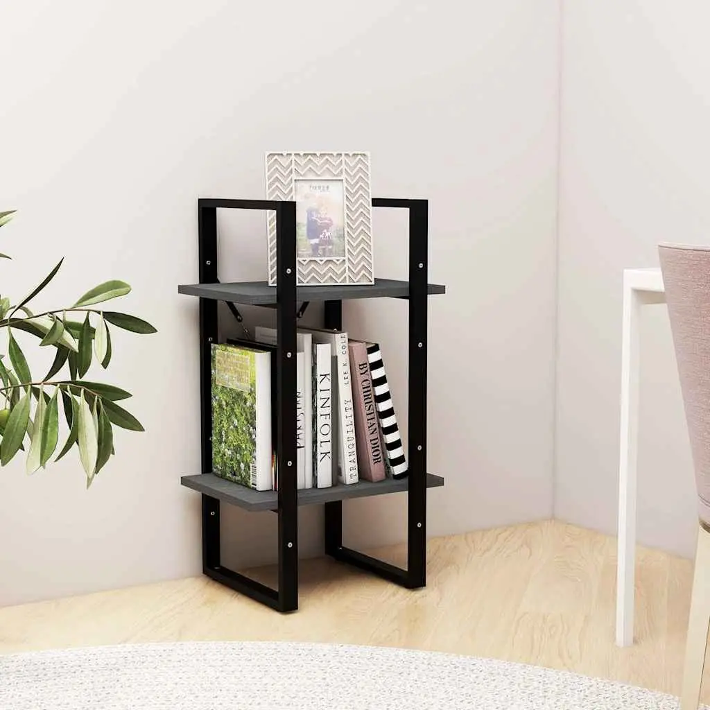 2 Tier Bookshelf Solid Pine Wood Grey 70cm Height 40x30cm Industrial Style Storage Cabinet
