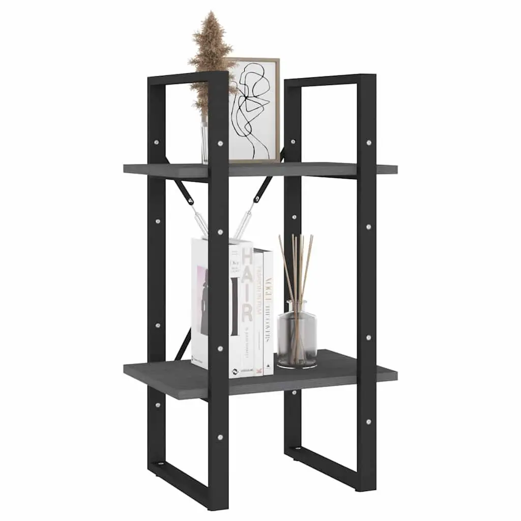 2 Tier Bookshelf Solid Pine Wood Grey 70cm Height 40x30cm Industrial Style Storage Cabinet