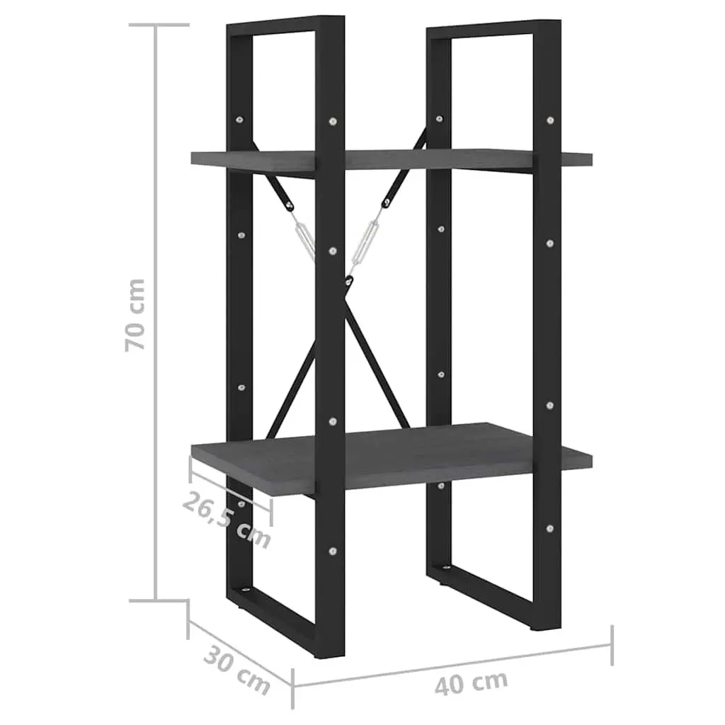 2 Tier Bookshelf Solid Pine Wood Grey 70cm Height 40x30cm Industrial Style Storage Cabinet