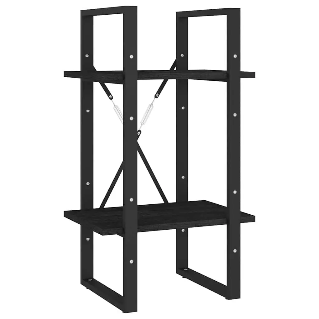 2-Tier Book Cabinet Solid Pine Wood Black Shelving Unit 40 x 30 x 70 cm