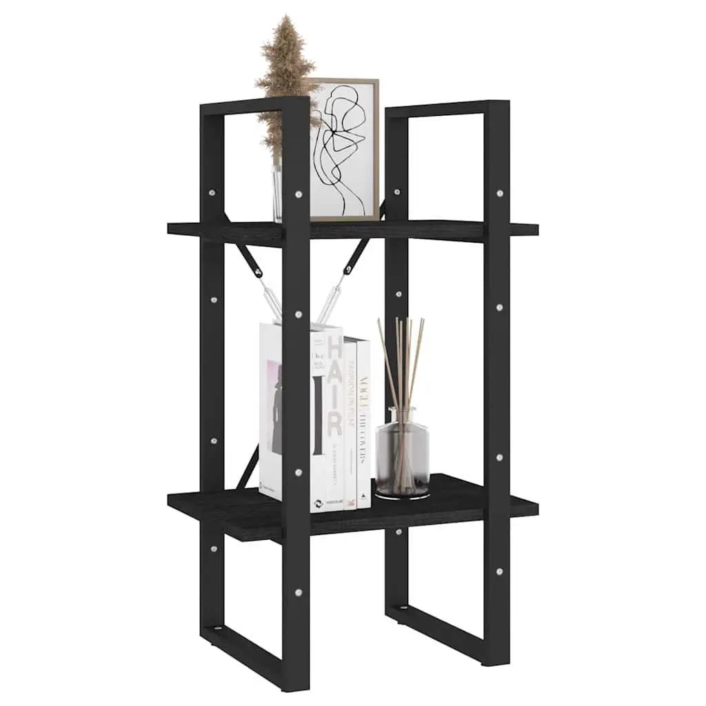 2-Tier Book Cabinet Solid Pine Wood Black Shelving Unit 40 x 30 x 70 cm
