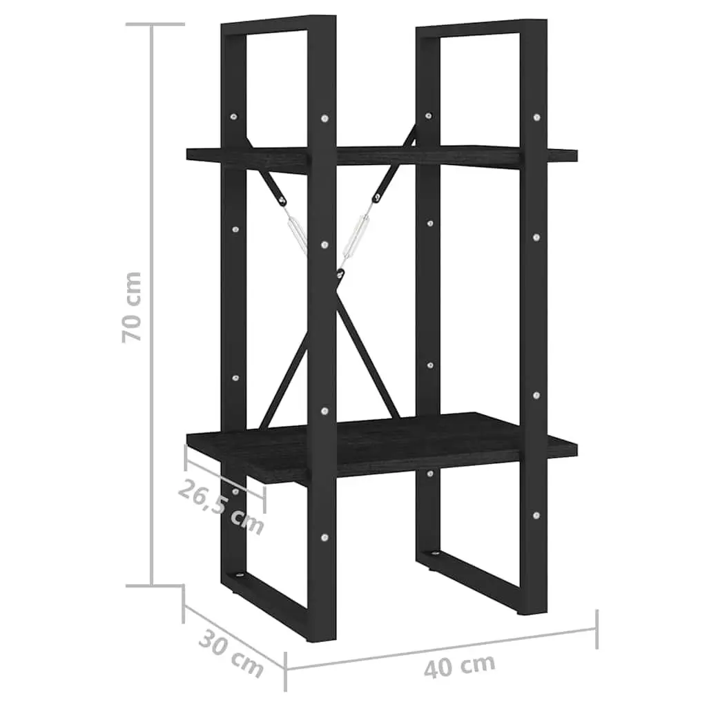 2-Tier Book Cabinet Solid Pine Wood Black Shelving Unit 40 x 30 x 70 cm