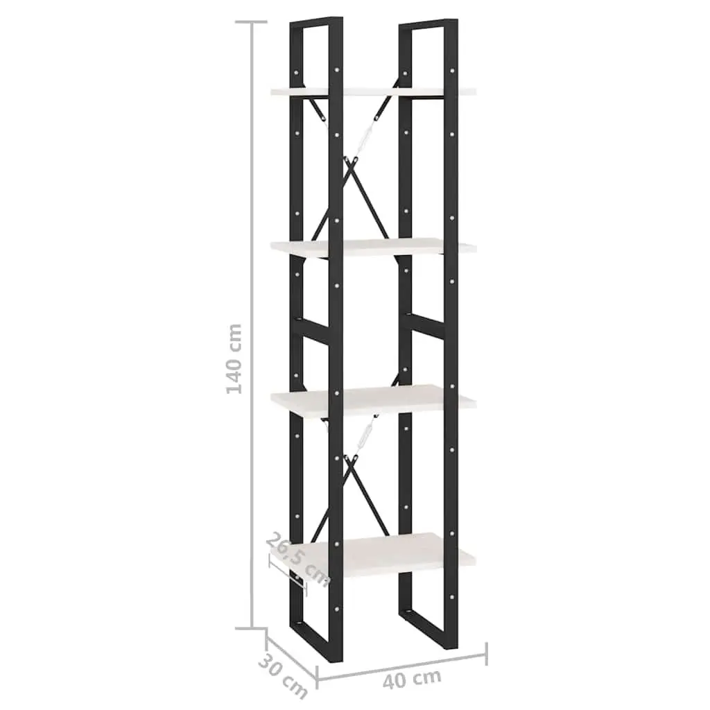 4 Tier Bookshelf White Solid Pine Wood Storage Display Cabinet 40x30x140cm
