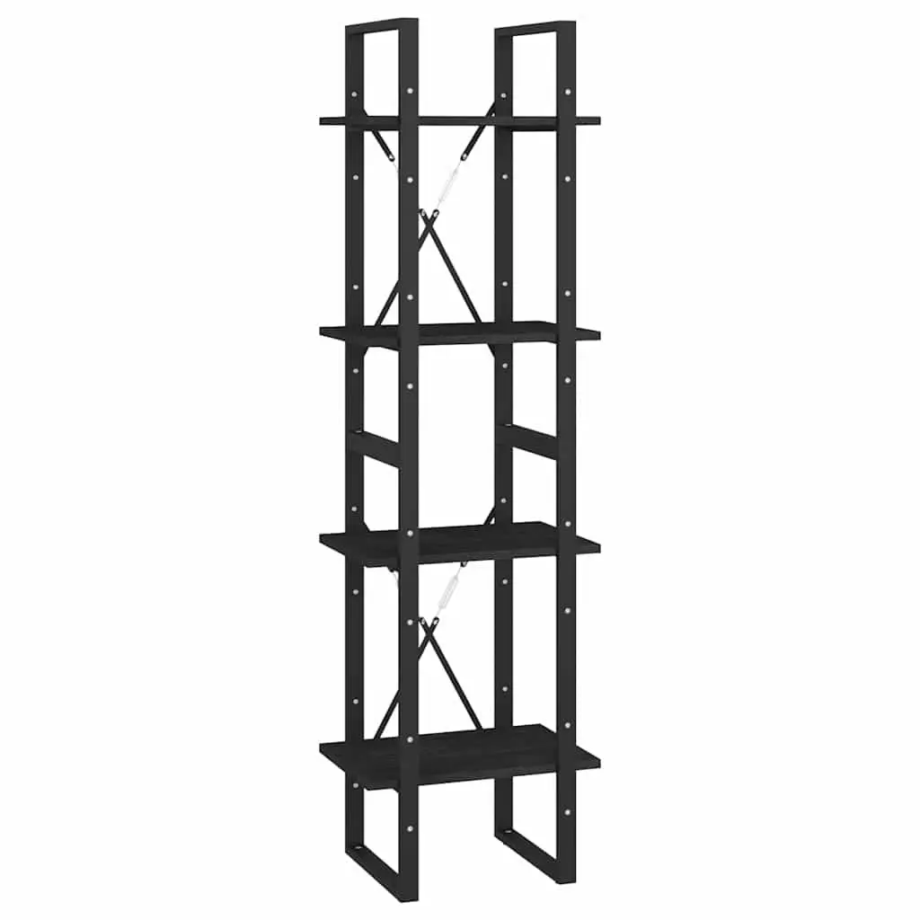 4-Tier Book Cabinet Solid Pine Wood 40x30x140 cm Black Bookshelf Storage