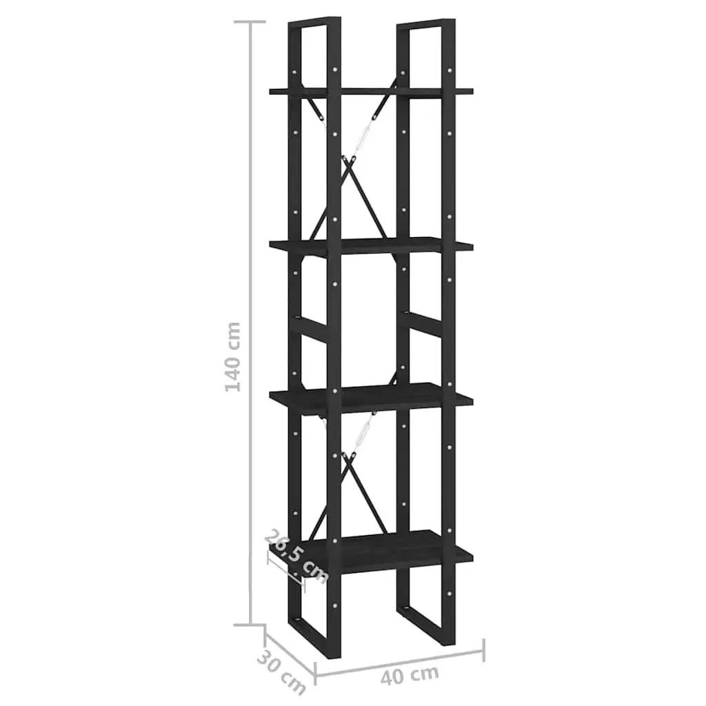 4-Tier Book Cabinet Solid Pine Wood 40x30x140 cm Black Bookshelf Storage