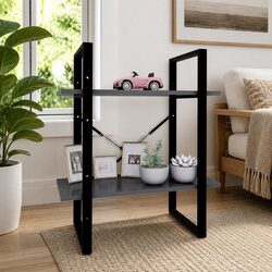 2-Tier Book Cabinet Bookshelf Storage Shelving Unit Grey 60x30x70 cm Standing