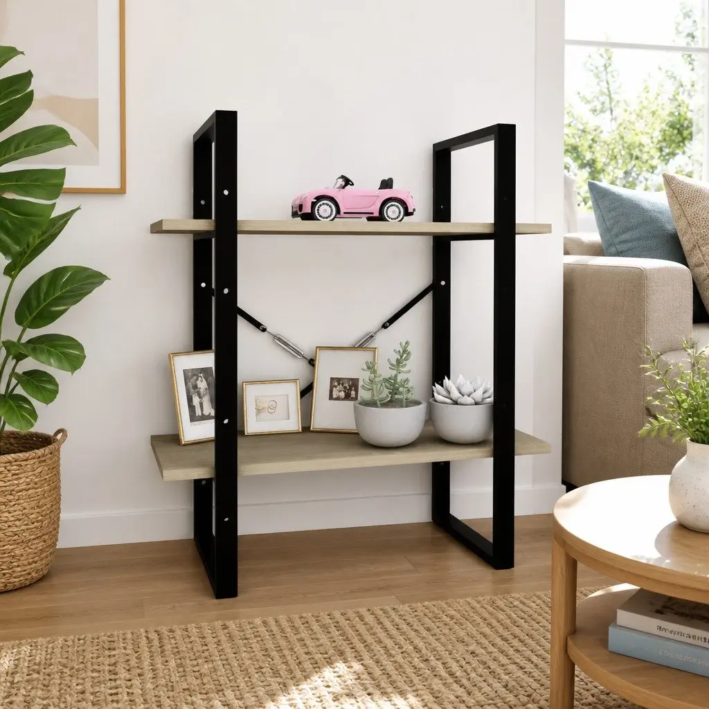 2 Tier Book Cabinet Engineered Wood Brown Storage Unit 60 x 30 x 70 cm
