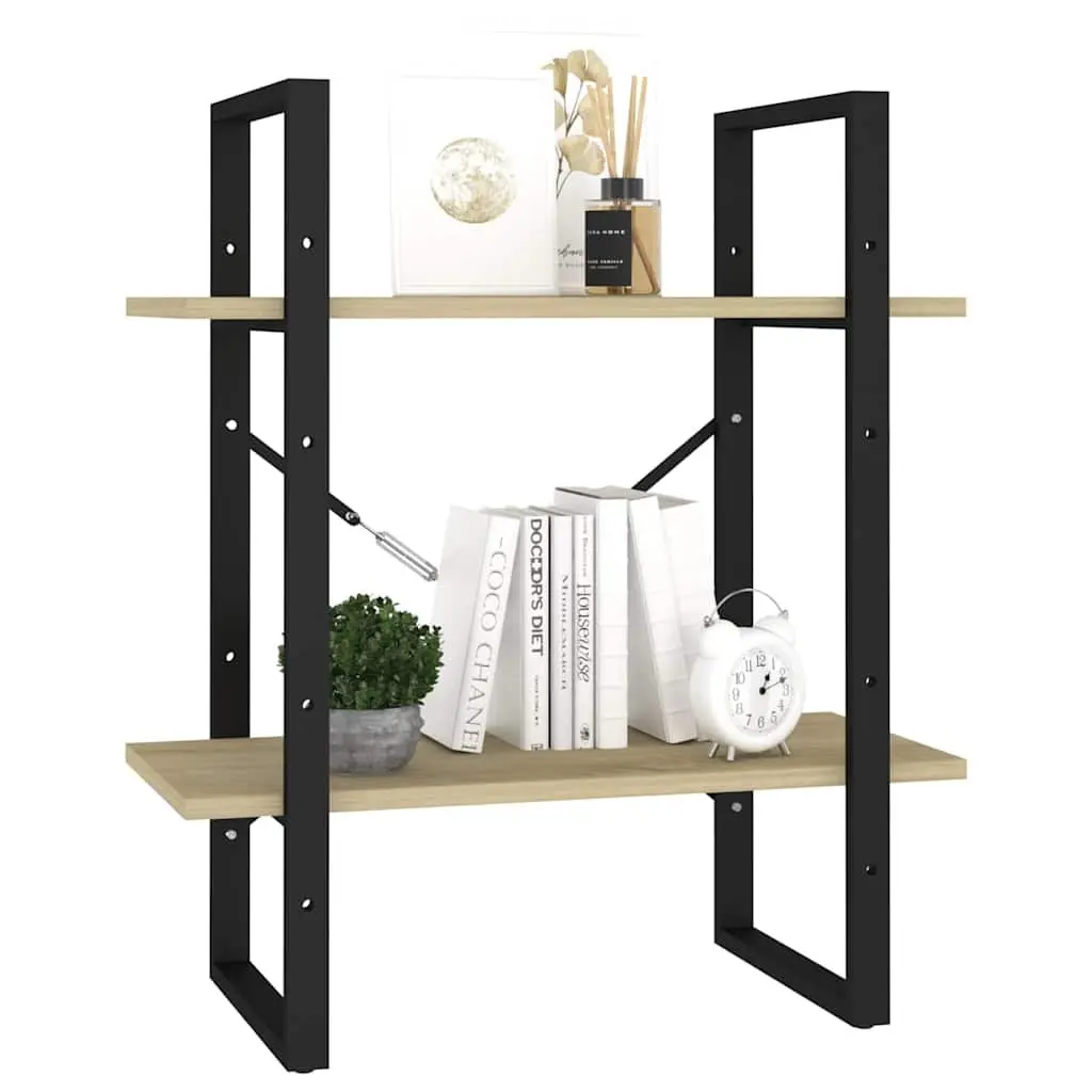 2 Tier Book Cabinet Engineered Wood Brown Storage Unit 60 x 30 x 70 cm