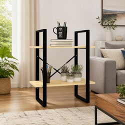 2-Tier Book Cabinet Solid Pine Wood Brown Standing Bookshelf Storage Display