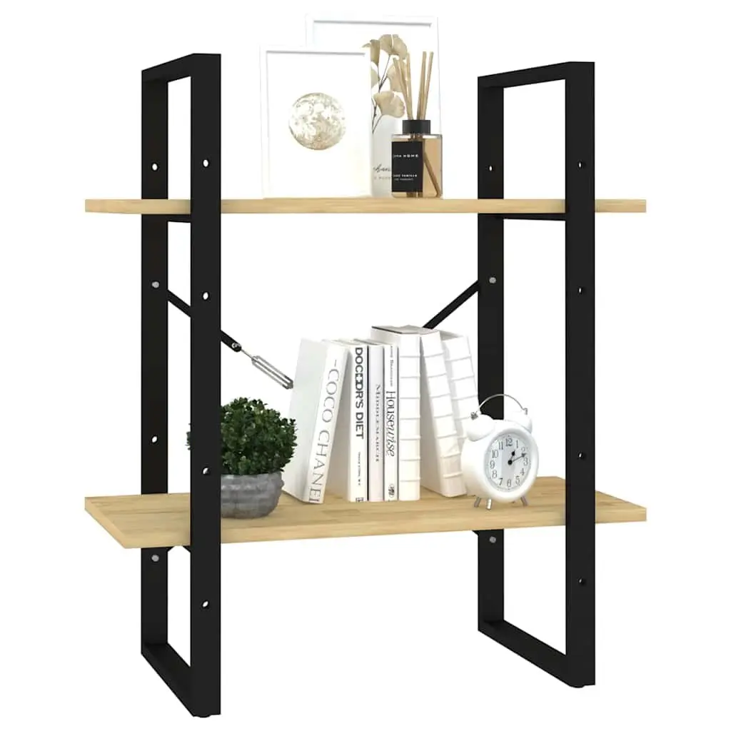 2 Tier Bookshelf Brown Solid Pine Wood Storage Display Cabinet 60cm Width 30cm Depth 70cm Height