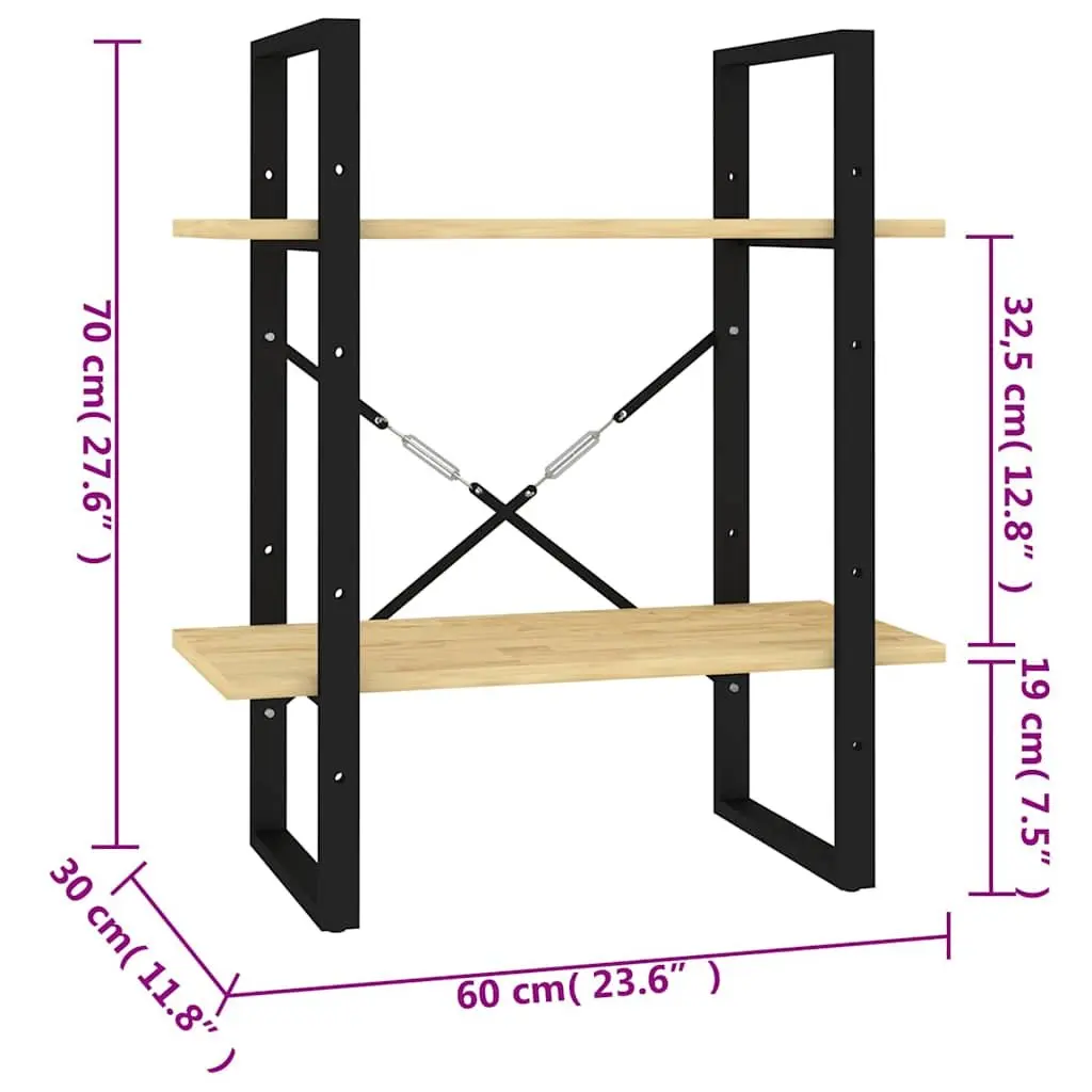 2 Tier Bookshelf Brown Solid Pine Wood Storage Display Cabinet 60cm Width 30cm Depth 70cm Height