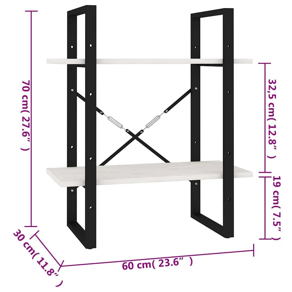 2-Tier Book Cabinet White Solid Pine Wood Shelving Unit Storage Bookcase