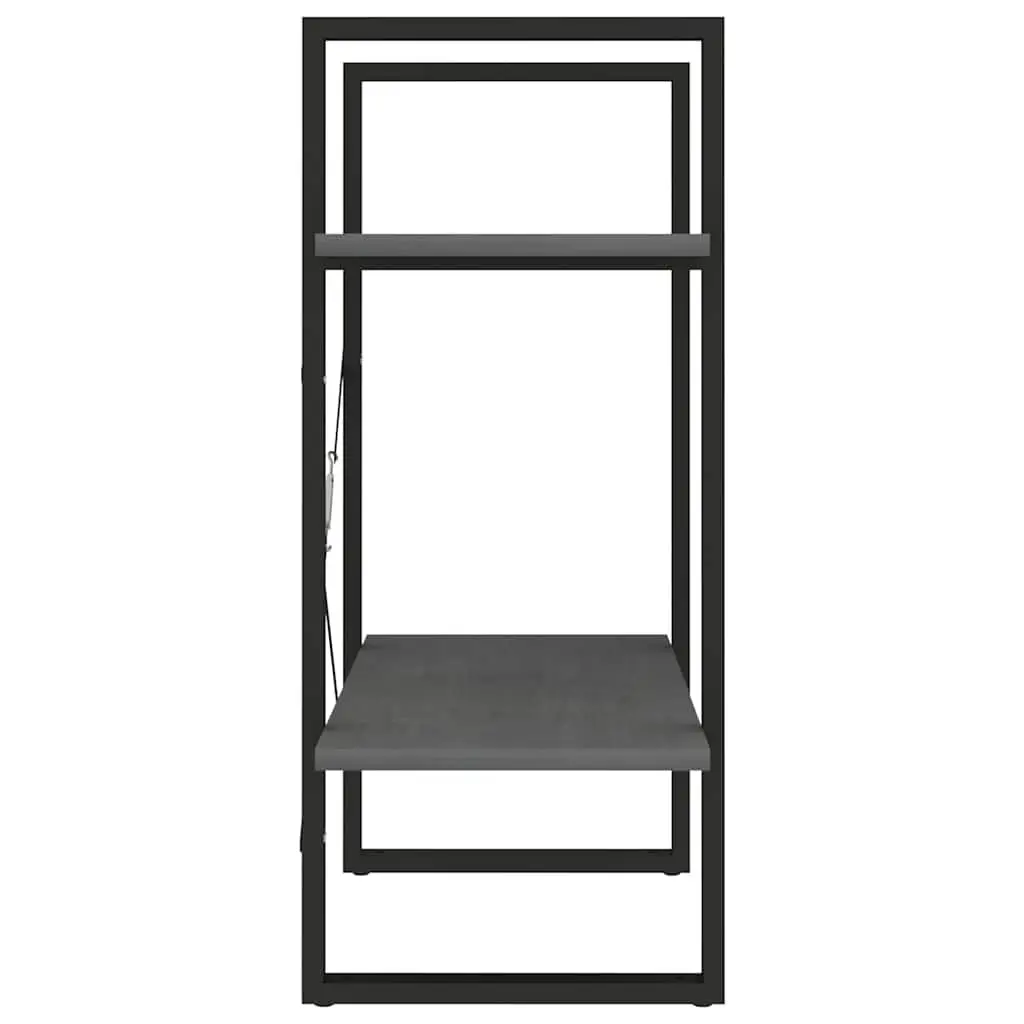 2 Tier Bookshelf Grey Solid Pine Wood Storage Unit Compact Standing Cabinet