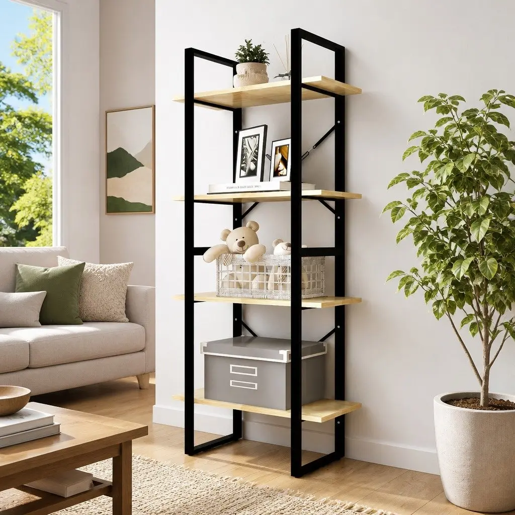4-Tier Shelving Unit Book Cabinet Brown Solid Pine Wood Storage 60x30x140cm