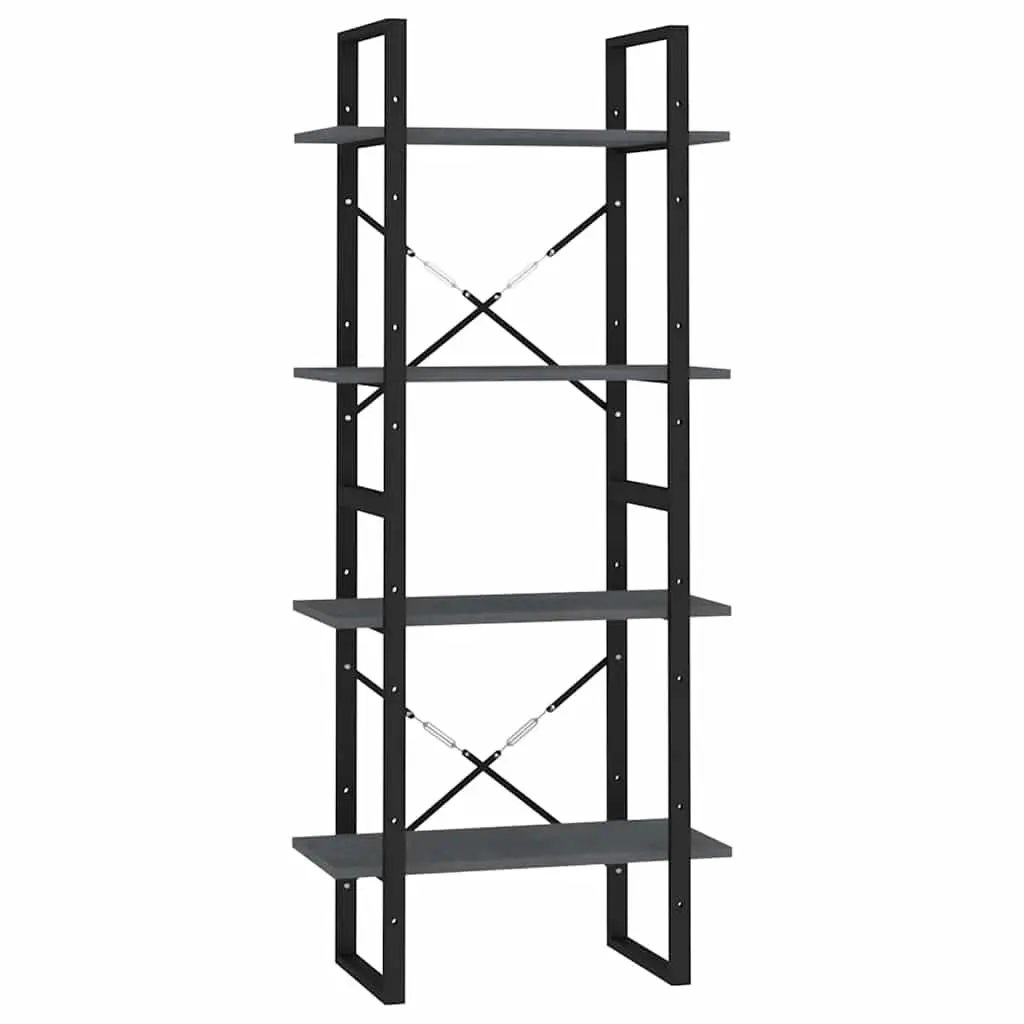 4-Tier Book Cabinet Grey Solid Pine Wood Bookshelf Storage Shelving Unit