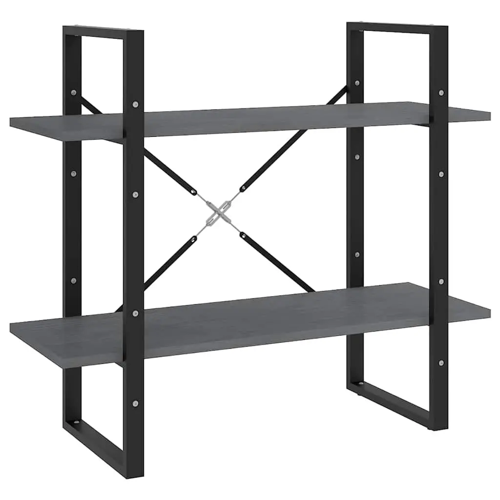 2-Tier Book Cabinet Grey Shelving Unit Storage Bookcase Standing Shelf