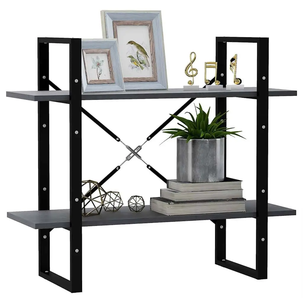2-Tier Book Cabinet Grey Shelving Unit Storage Bookcase Standing Shelf