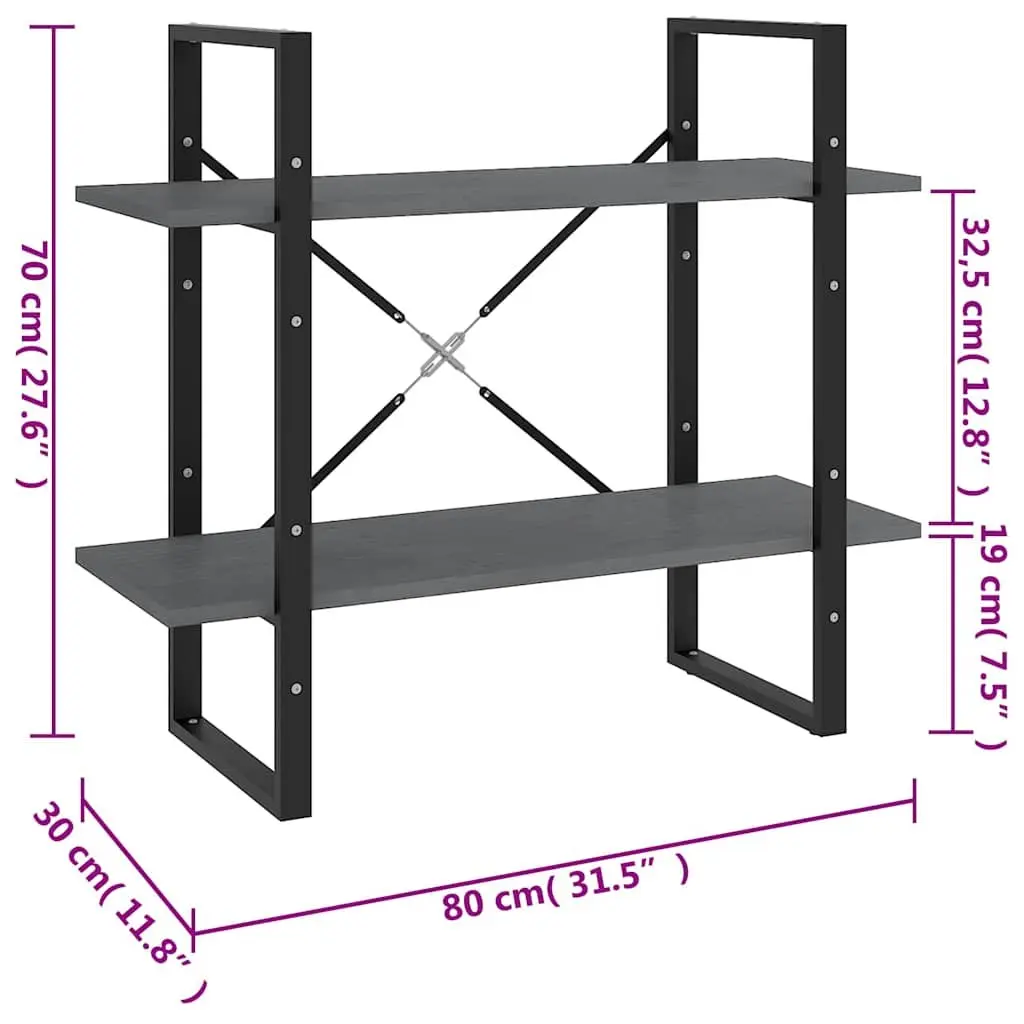 2-Tier Book Cabinet Grey Shelving Unit Storage Bookcase Standing Shelf