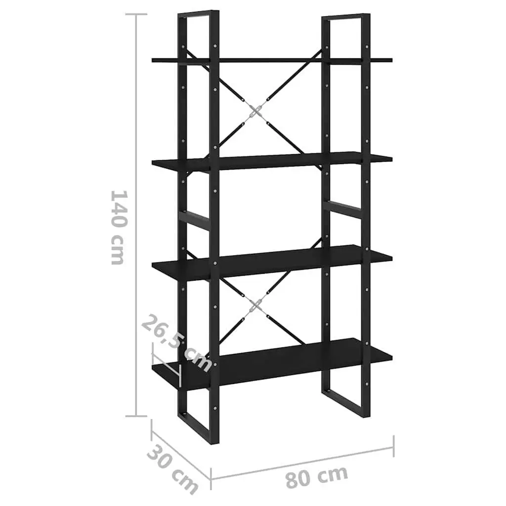 4-Tier Book Cabinet Black Engineered Wood Bookshelf Storage Display Stand Shelf