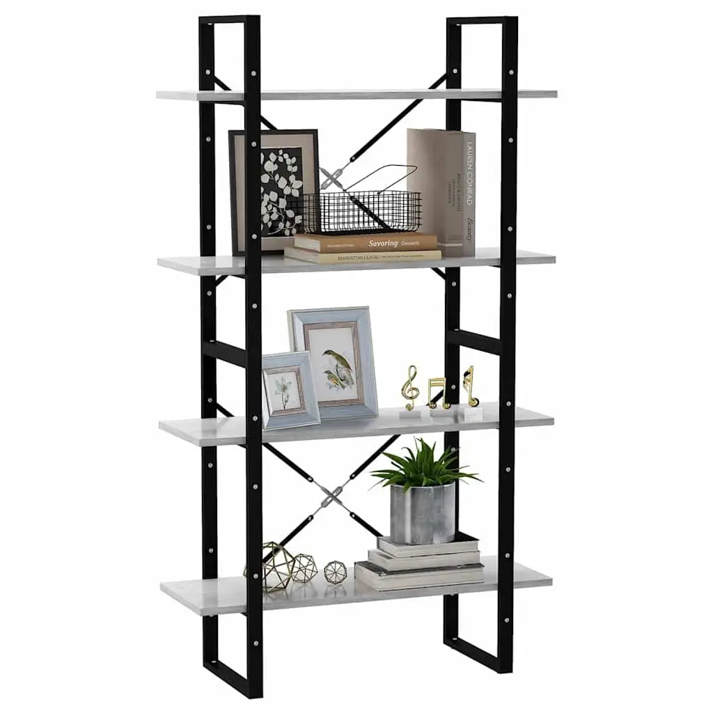 4-Tier Book Cabinet Engineered Wood Grey Shelving Unit Storage Display Bookcase