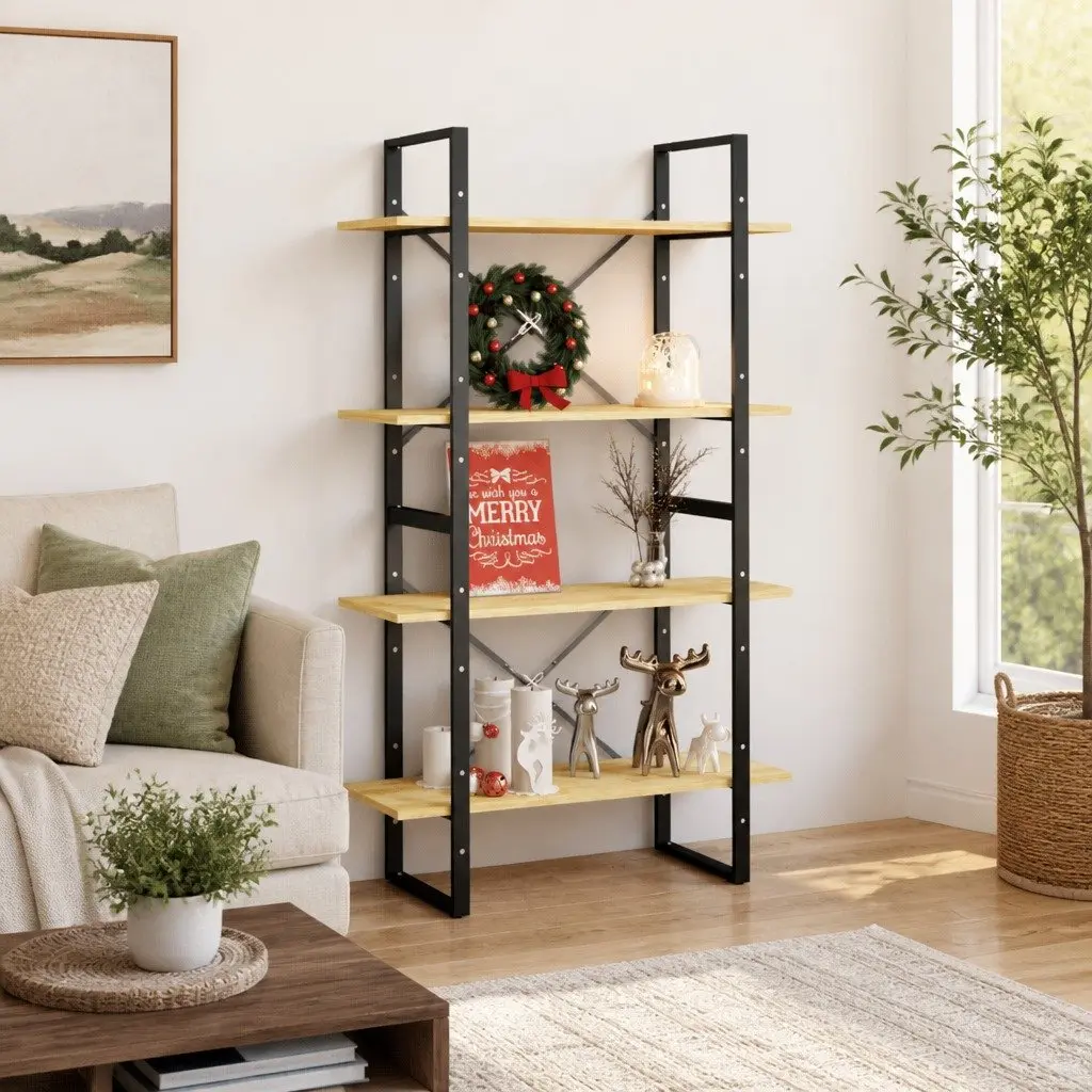 4-Tier Book Cabinet Pine Wood 80x30x140 cm Brown Bookshelf Storage