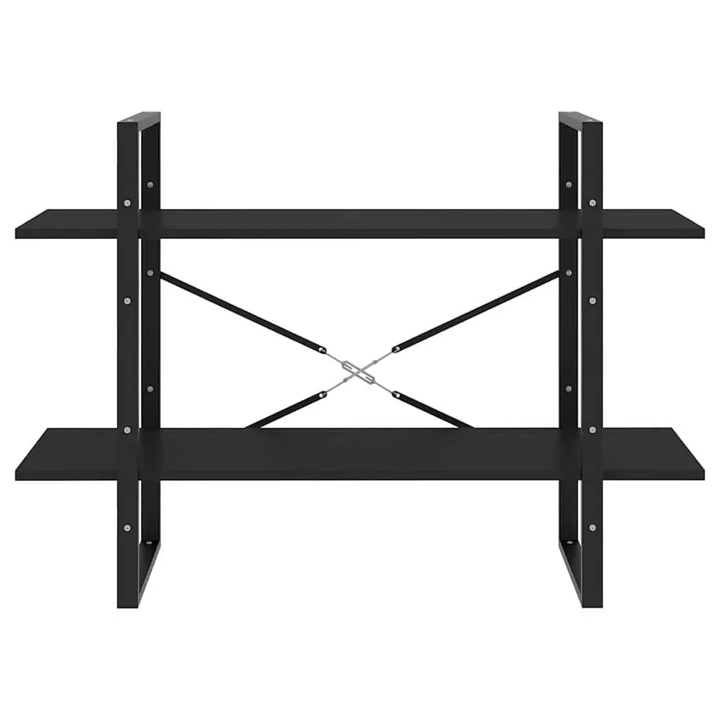 2-Tier Book Cabinet Engineered Wood 100x30x70cm Black Storage Bookcase