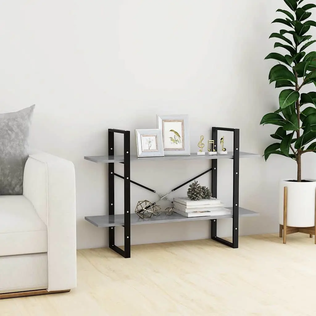 Book Cabinet 2-Tier Storage Shelving Unit Grey 100x30x70 cm Standing Bookshelf