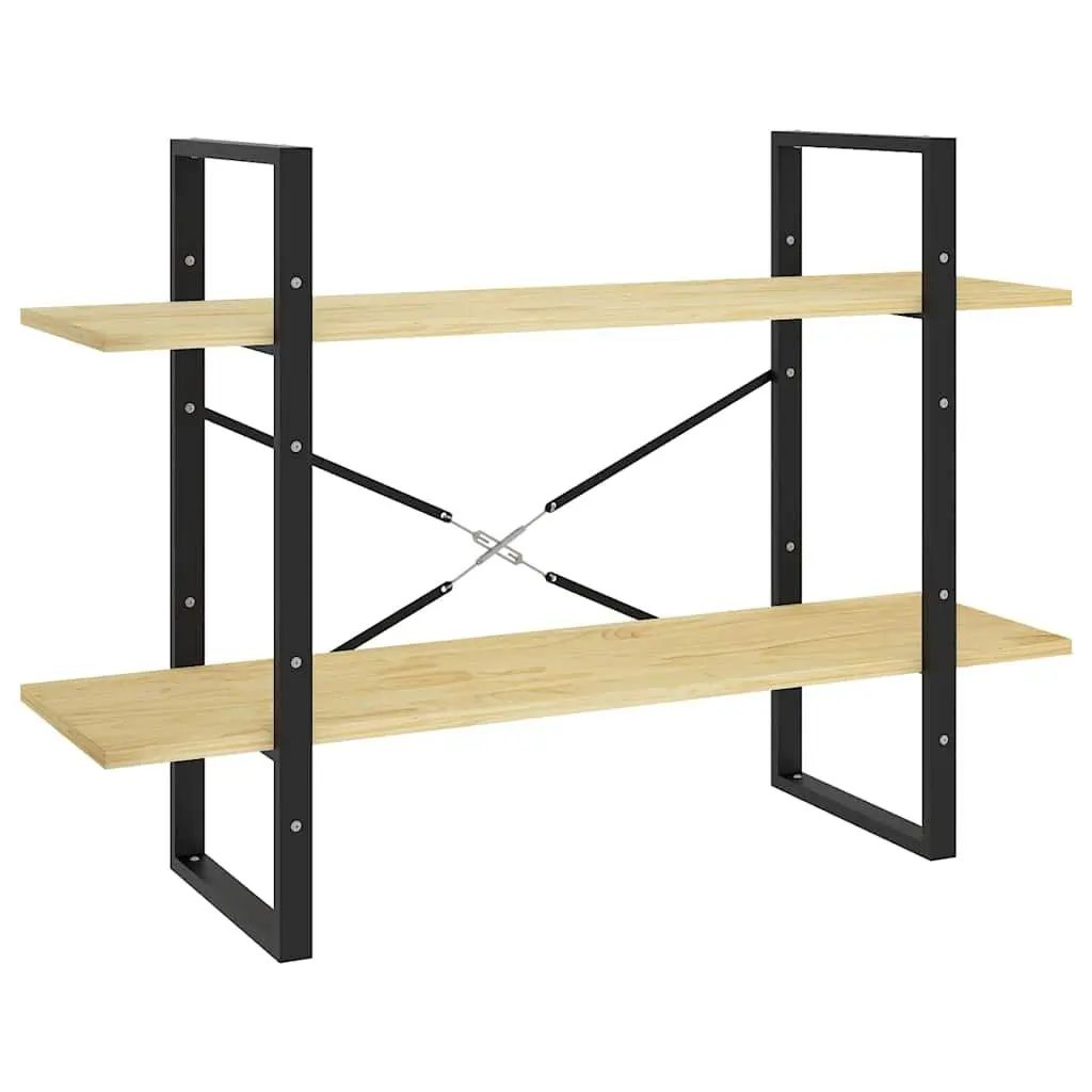 2 Tier Book Shelf Brown Solid Pine Wood 100x30x70 cm Sturdy Storage Unit