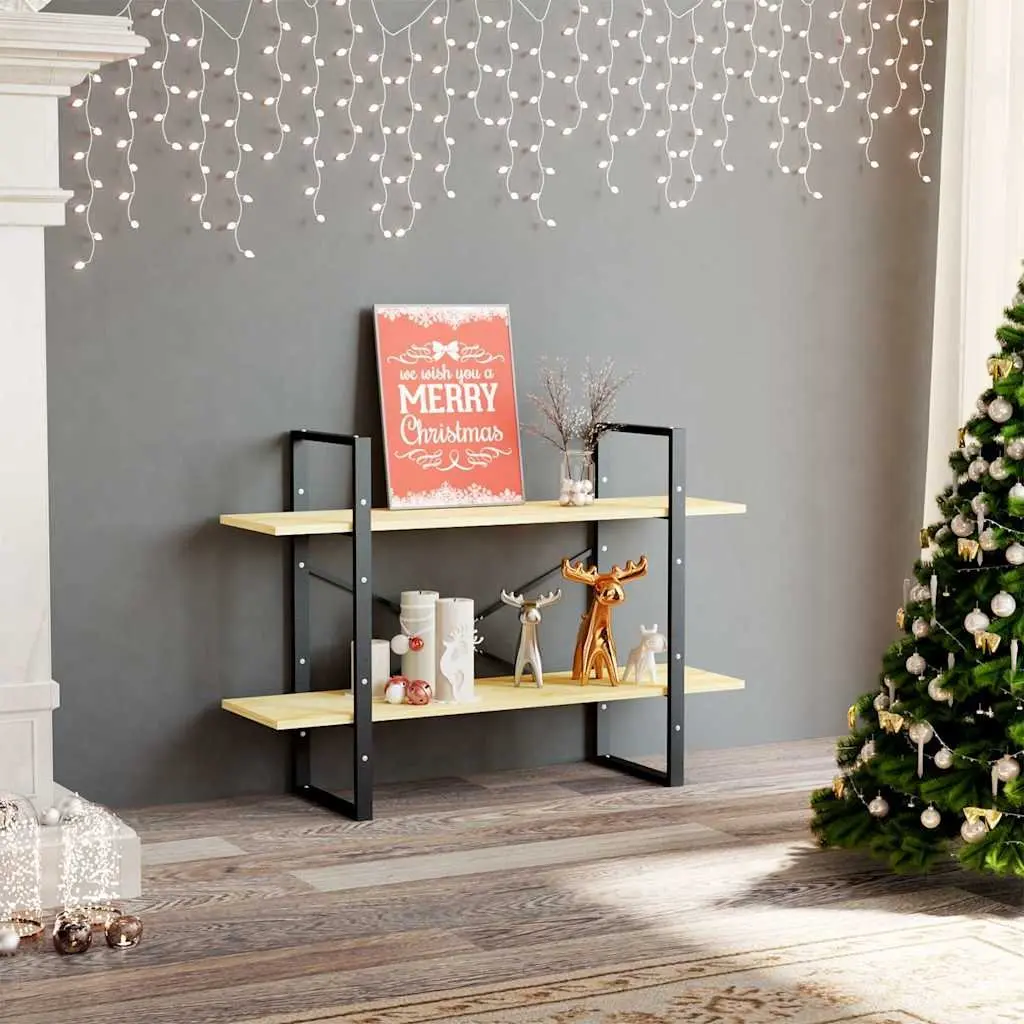 2 Tier Book Shelf Brown Solid Pine Wood 100x30x70 cm Sturdy Storage Unit