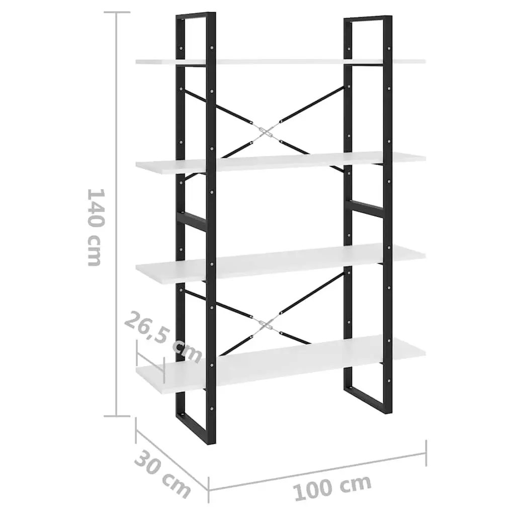 4-Tier Book Cabinet Engineered Wood 100cm White Bookshelf Storage Display Stand Shelf