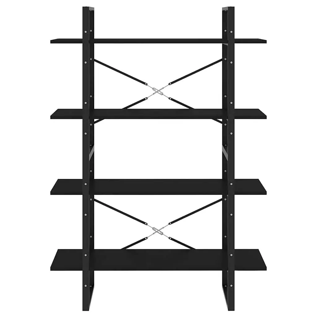 4-Tier Book Cabinet Black Engineered Wood Shelving Unit Standing Bookcase