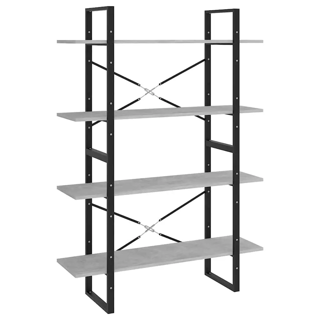 4-Tier Book Cabinet Engineered Wood 100x30x140cm Concrete Grey Standing Shelf Storage Display
