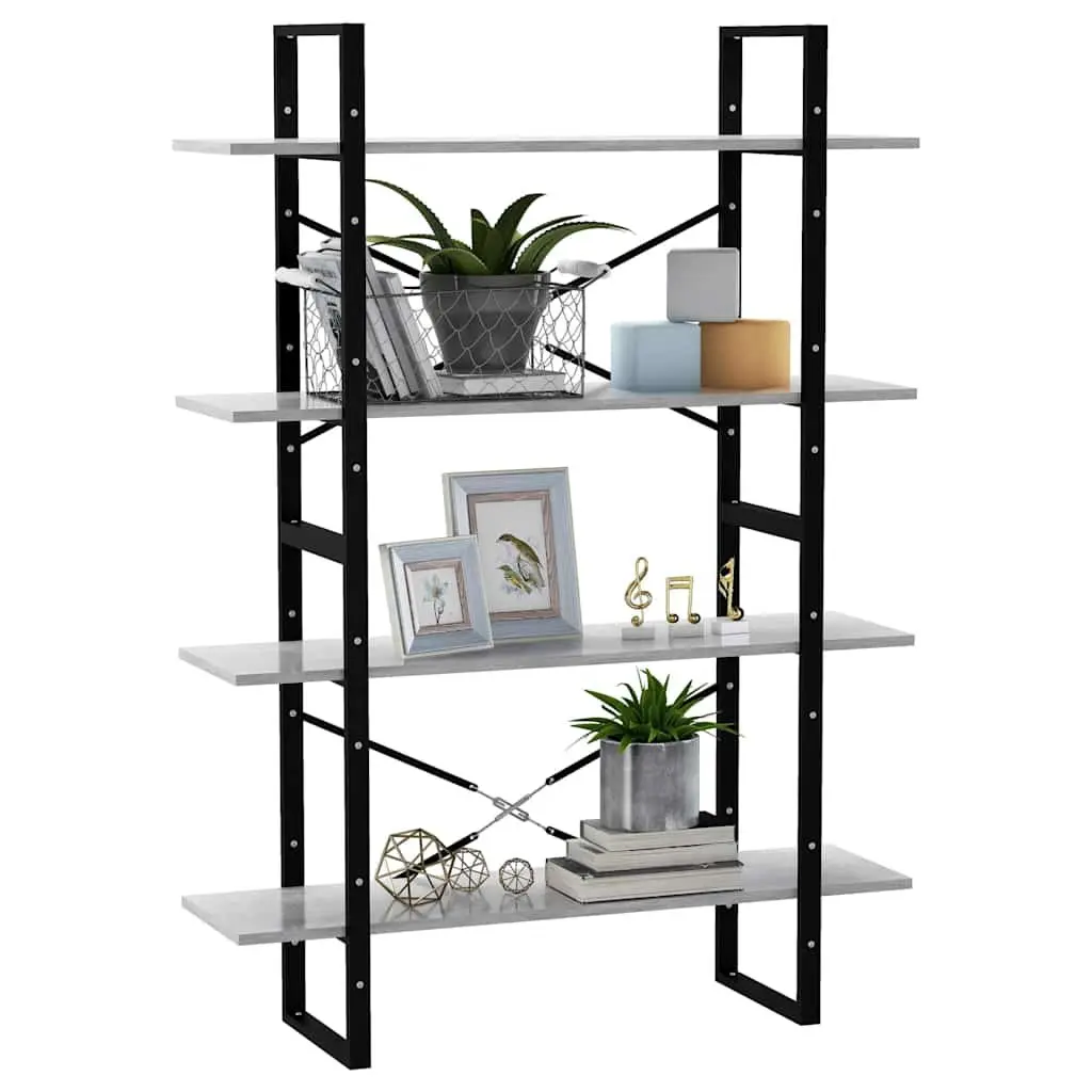 4-Tier Book Cabinet Engineered Wood 100x30x140cm Concrete Grey Standing Shelf Storage Display