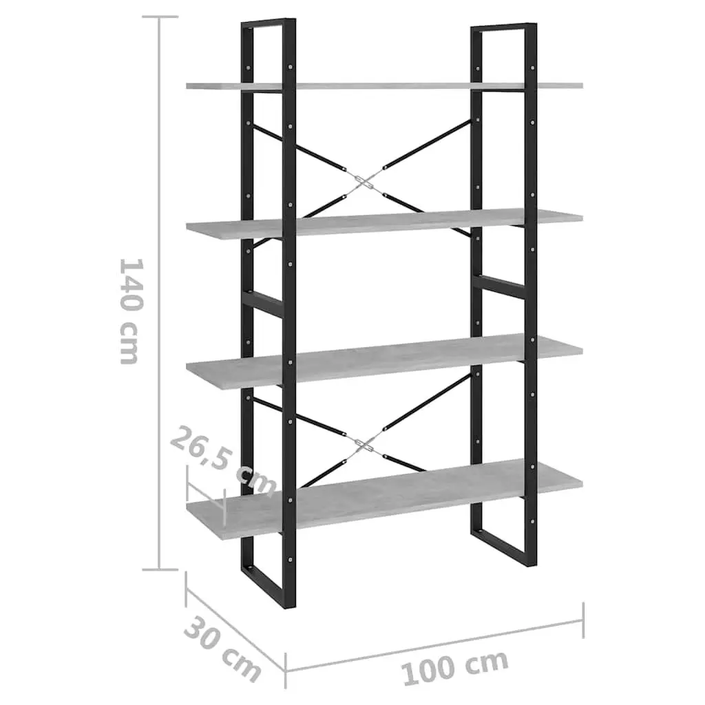 4-Tier Book Cabinet Engineered Wood 100x30x140cm Concrete Grey Standing Shelf Storage Display