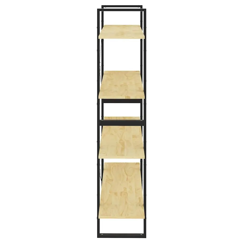 Solid Pine Wood Book Cabinet Brown 4 Tier 100cm Wide 30cm Deep 140cm High Storage Shelving Unit