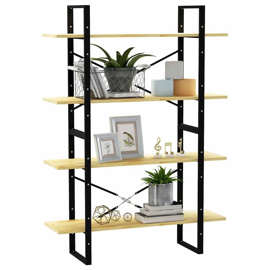 Solid Pine Wood Book Cabinet Brown 4 Tier 100cm Wide 30cm Deep 140cm High Storage Shelving Unit