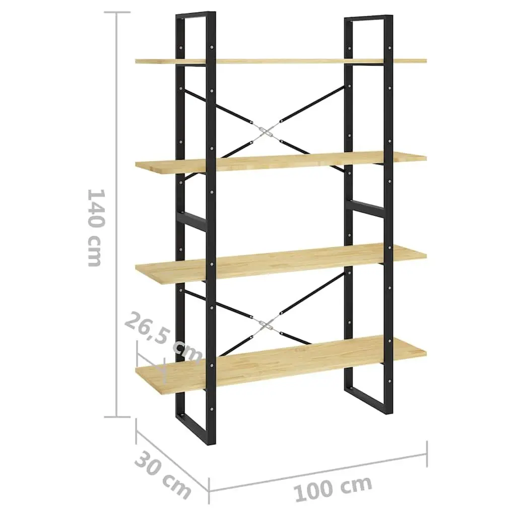 Solid Pine Wood Book Cabinet Brown 4 Tier 100cm Wide 30cm Deep 140cm High Storage Shelving Unit