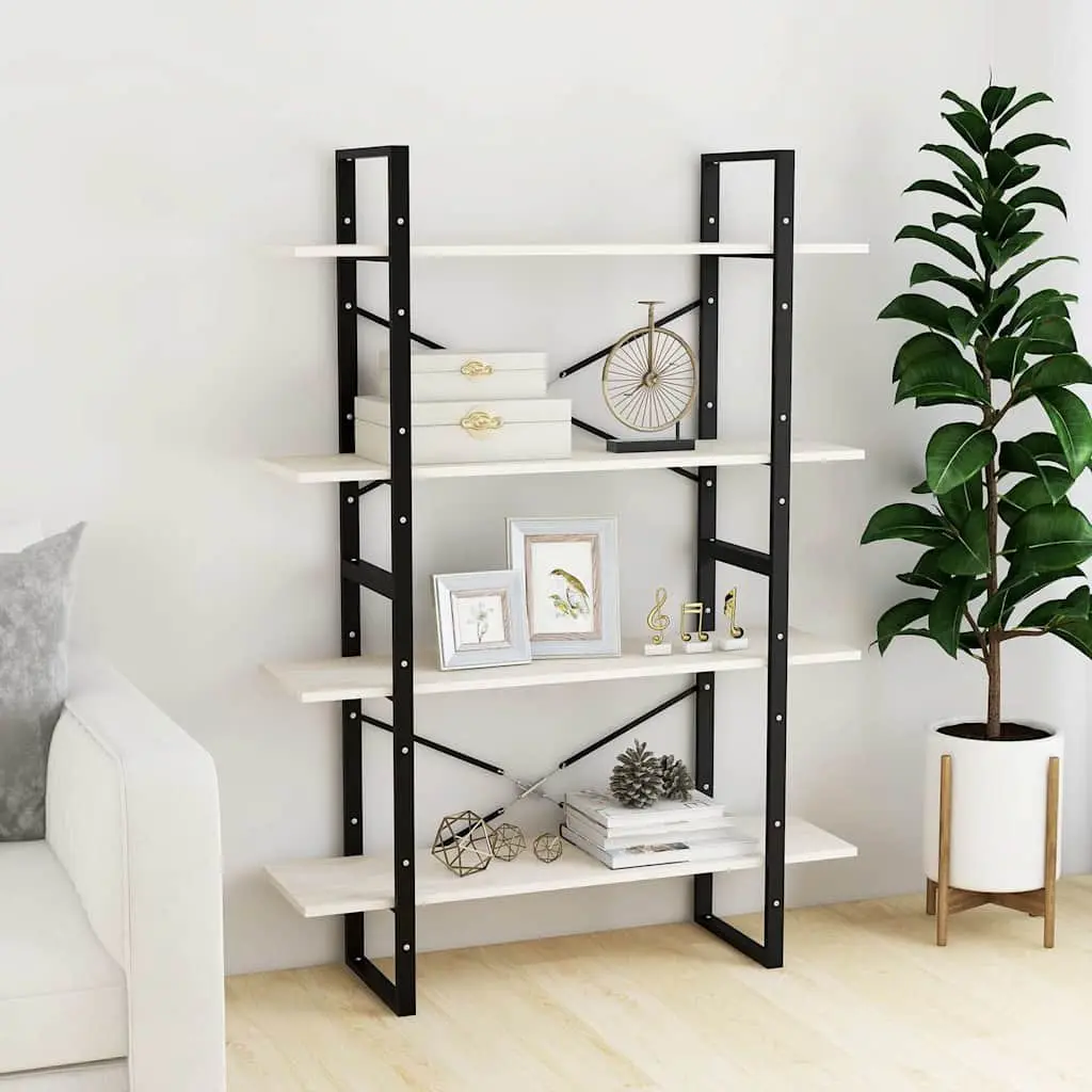 4-Tier Book Cabinet White Solid Pine Wood Standing Shelf Storage Display Unit