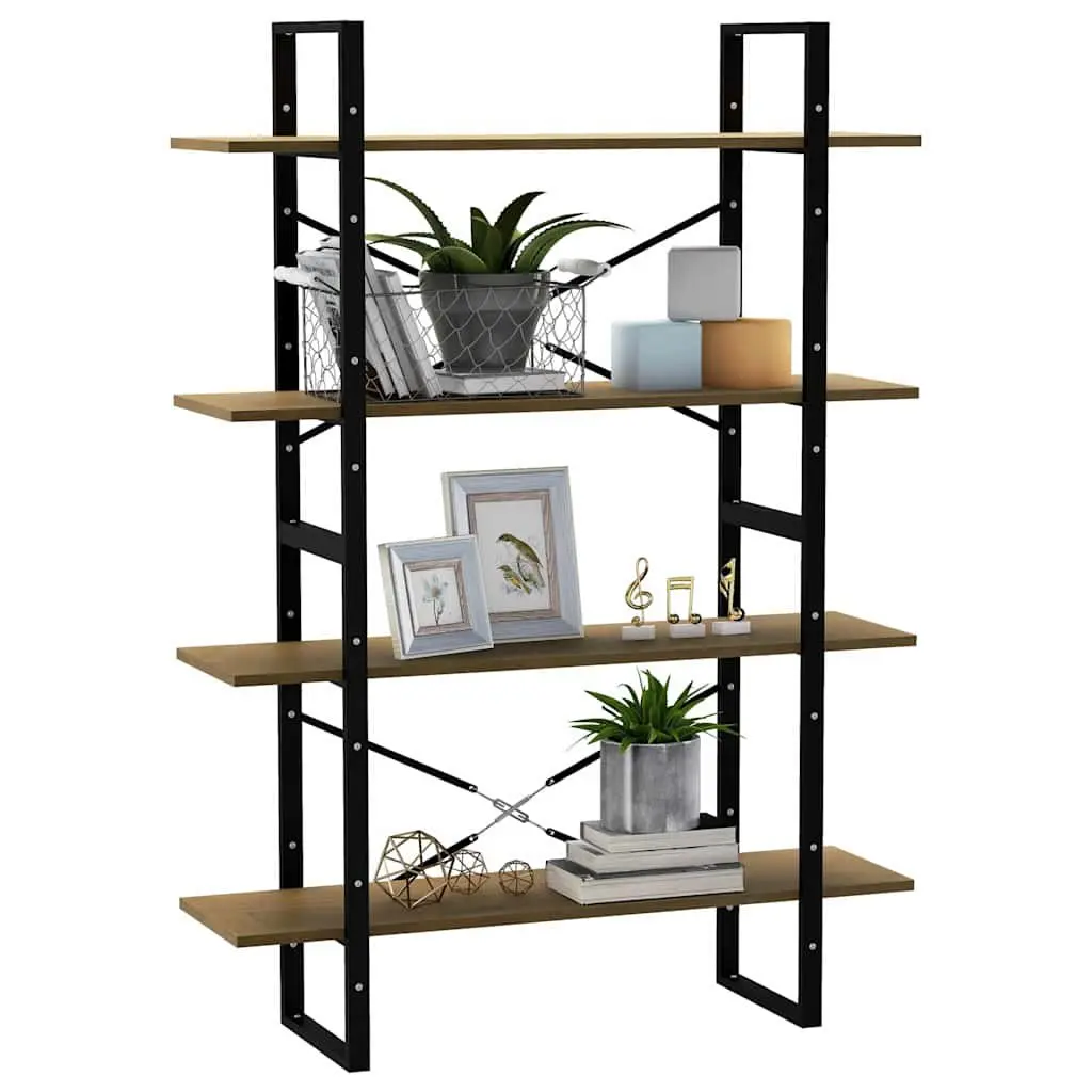 Solid Pine Wood 4 Shelf Book Cabinet Brown Storage Unit Bookshelf