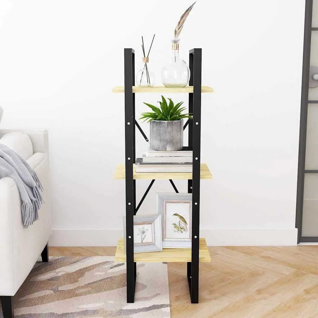 3-Tier Solid Pinewood Book Cabinet Shelving Unit Storage Display Brown
